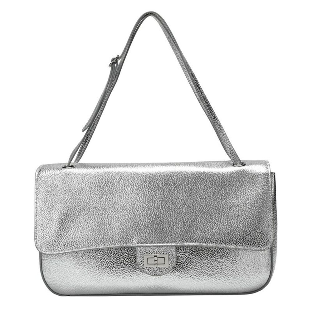 Tiffany & Fred Paris 33Cm Leather Flap Tote, Silver